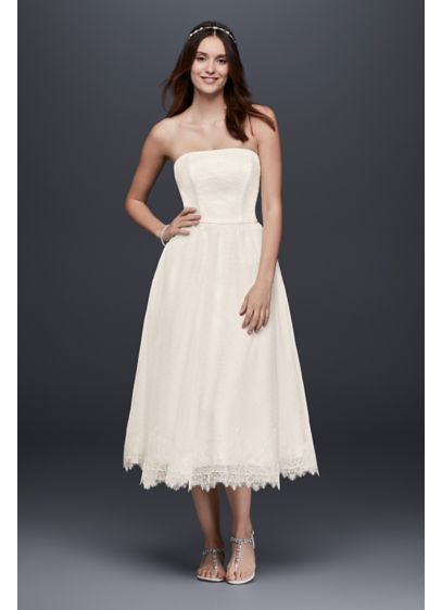 Dotted Tulle Tea-Length Wedding Dress with Lace | David's Bridal