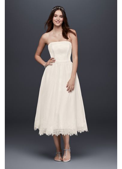 Dotted Tulle Tea Length Wedding Dress With Lace David S Bridal