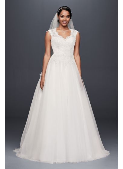 Cap Sleeve Lace and Tulle Ball Gown Wedding Dress | David's Bridal