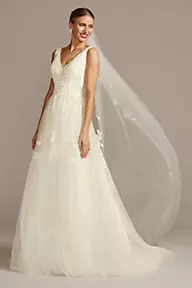 David's Bridal Collection Mikado and Tulle Petite Ball Gown Wedding Dress