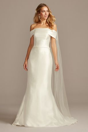 silk off shoulder wedding dress