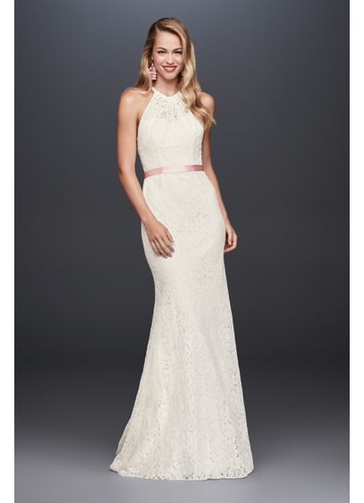 Illusion Lace Halter Sheath Wedding Dress David s Bridal Illusion Lace Halter Sheath Wedding Dress David s Bridal