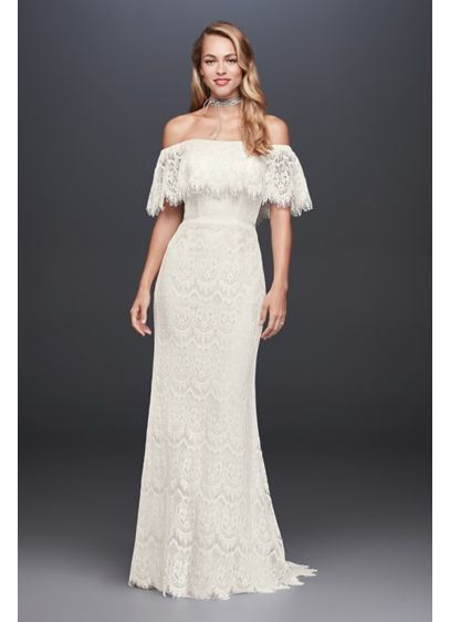 Off-The-Shoulder Eyelash Lace Sheath Wedding Dress | David's Bridal