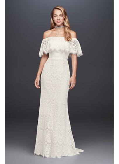 Off The Shoulder Eyelash Lace Sheath Wedding Dress David S Bridal