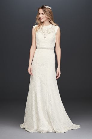 lace sheath wedding dress with cap sleeves