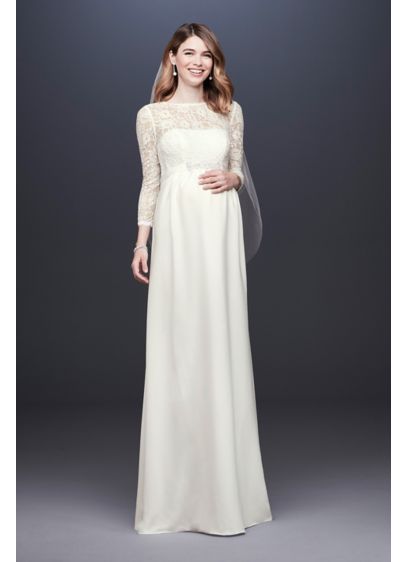 3 4 Sleeve Crepe Sheath Maternity Wedding Dress David S Bridal
