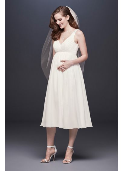 Tea Length Chiffon V Neck Maternity Wedding Dress David S Bridal