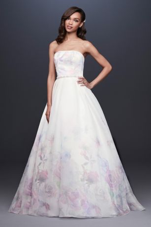 Floral Watercolor Organza Ball Gown ...