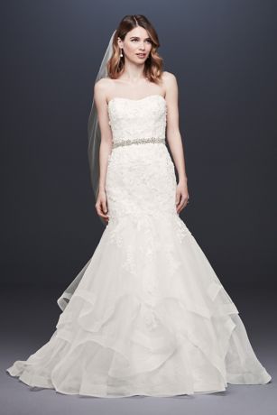 Appliqued Tulle-Over-Lace Mermaid Wedding Dress | David's Bridal
