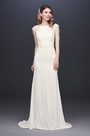 lace sheath wedding dress with cap sleeves