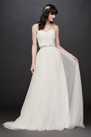 lace tulle a line wedding dress