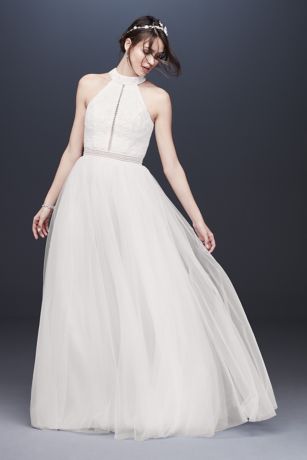 high neck a line wedding dress