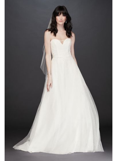 Tulle A-line Wedding Dress with Swag Sleeves | David's Bridal