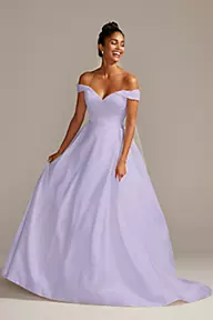 David's Bridal Collection Off Shoulder Satin Gown Wedding Dress