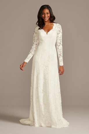 long sleeve lace a line wedding dress