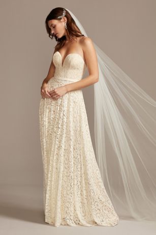 plunging neckline lace wedding dress