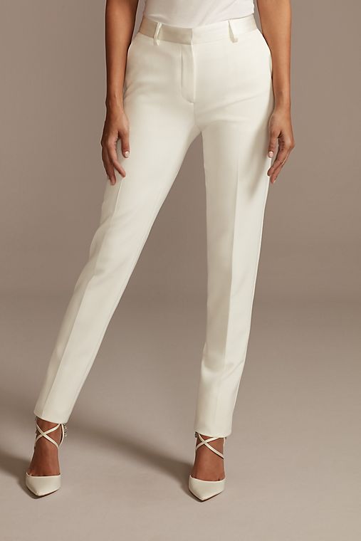 David's Bridal Satin Waistband Fitted Suit Pants