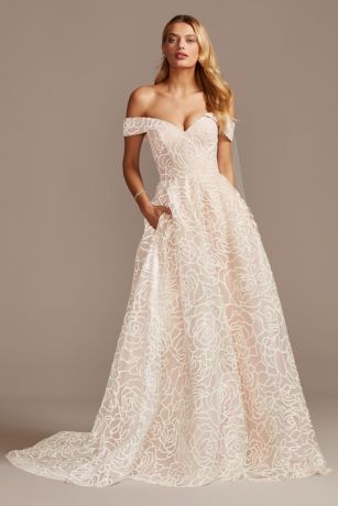 david's bridal off the shoulder lace dress