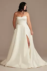 DB Studio Strapless Satin Wedding Dress with Slit