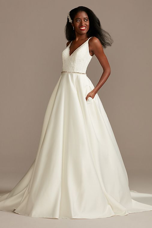 DB Studio Scalloped Lace Satin Wedding Dress