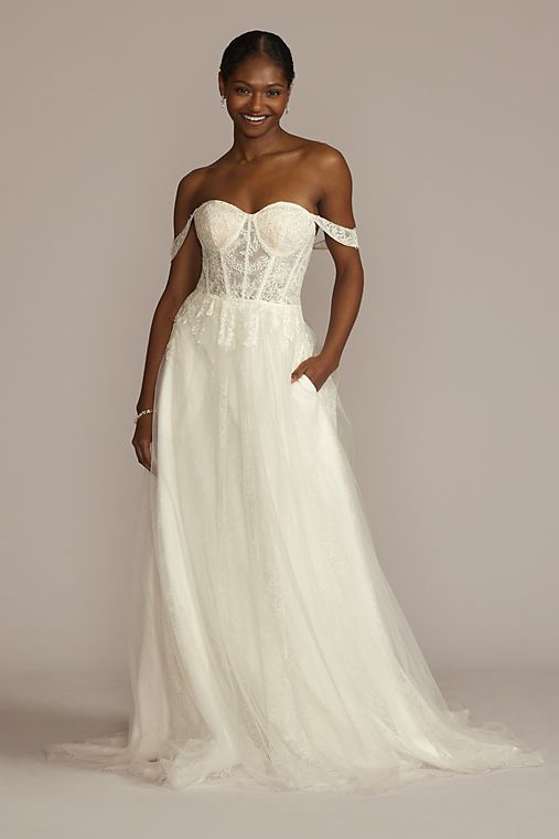 DB Studio Floral Applique Corset Bodice Wedding Gown