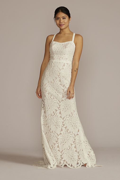 DB Studio Floral Lace Halter Sheath Wedding Gown