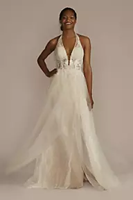 T212056 Romantic Embroidered Lace Wedding Dress with High Halter Neckline   Halter wedding dress, Wedding dress halter neck, Wedding dress necklines