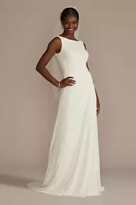 DB Studio Allover Sequin A-Line Scoop Back Wedding Dress
