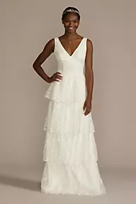 DB Studio V-Neck Tiered Lace Tank Wedding Dress