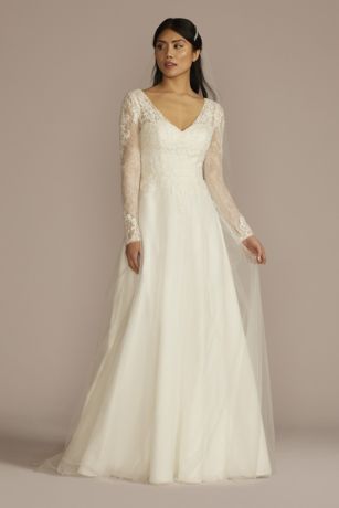 Picture of Long Sleeve Lace Bodice Tulle A-Line Wedding Dress