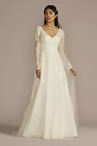 DB Studio Long Sleeve Lace Bodice Tulle A-Line Wedding Dress