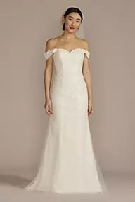 DB Studio Off-Shoulder Lace Applique Sheath Wedding Dress