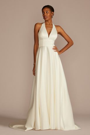 Picture of Plunging Halter Satin A-Line Wedding Dress