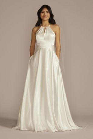 Picture of High Neck Satin A-Line Wedding Dress