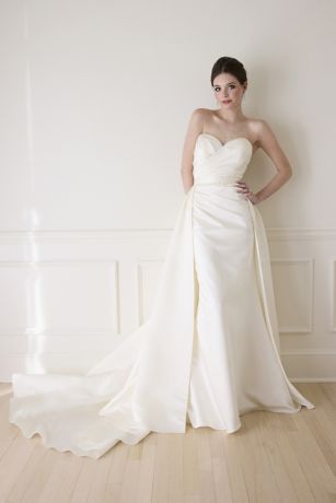 Picture of Satin Ruched Bodice Wedding Dress with Overskirt