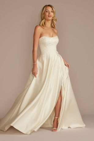 Picture of Embroidered Pleated Satin Ball Gown Wedding Dress