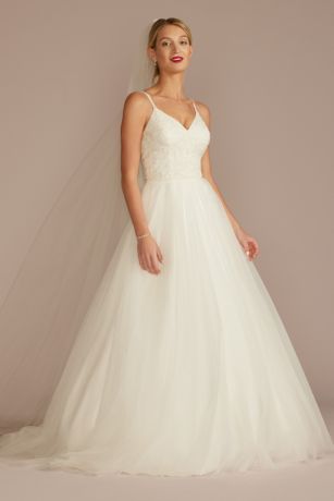 DB Studio Embroidered Bodice Tie Back A-Line Wedding Dress in Ivory Size: 12 David's Bridal