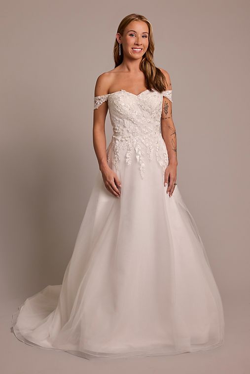 DB Studio Off-the-Shoulder Appliqued A-Line Wedding Dress