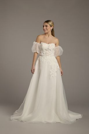 Picture of Strapless Puff Sleeve Organza A-Line Wedding Dress