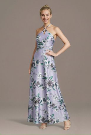 Picture of Floral Charmeuse Halter A-Line Dress