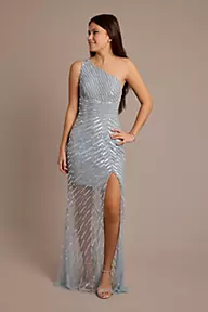 Jules and Cleo One-Shoulder Linear Sequin Sheath Dress