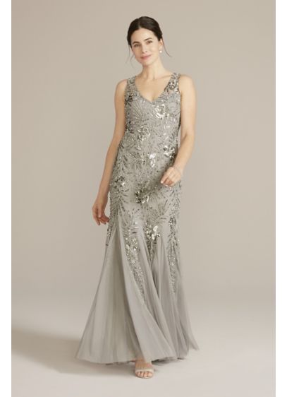 Beaded Sheath Tank Gown with Godets - Dress in this deco-inspired gown for your next