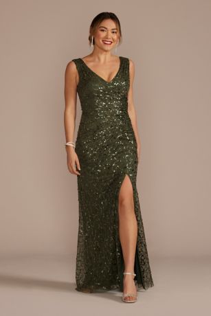 Picture of Sequin V-Neck Tank Sheath Dress with Slit