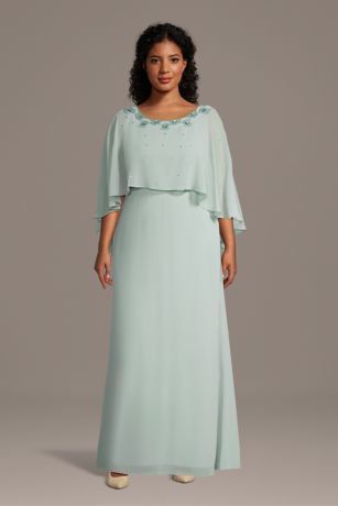 Picture of Chiffon Capelet Sheath Dress with Beaded Neckline