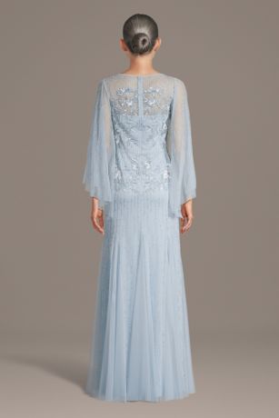 Picture of Illusion Beaded Sheath with Draped Sleeves