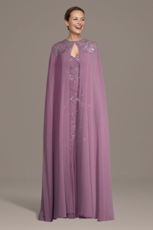 Picture of V-Neck Beaded Sheath Dress with Cape