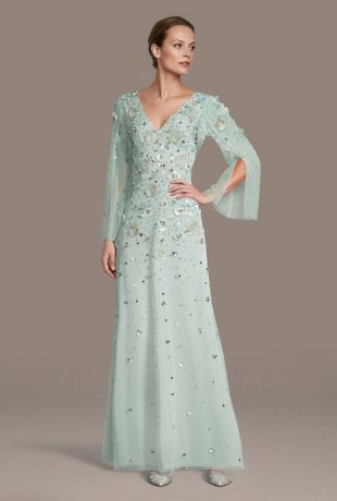 Picture of Beaded V-Neck Cascade Sleeve Sheath Dress