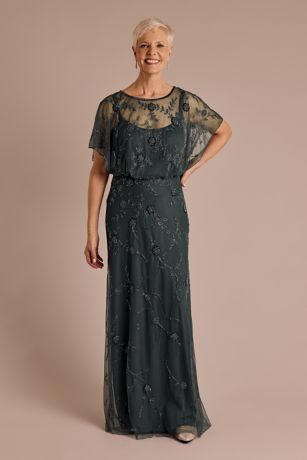 Picture of Allover Beaded Blouson Sleeve A-Line Dress