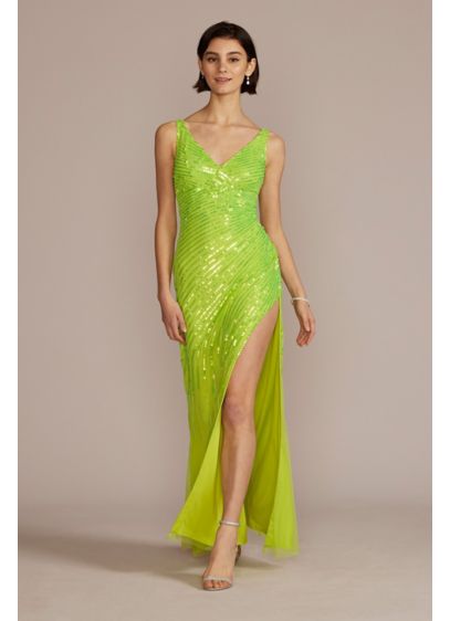 Cascading Sequin Tank Gown with Side Slit - Gorgeous sequins cascade down this sheath like fireworks