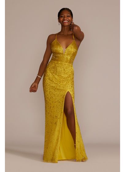 Floor Length Sequin Sheath Gown with Skirt Slit - You shine all day every day, but if